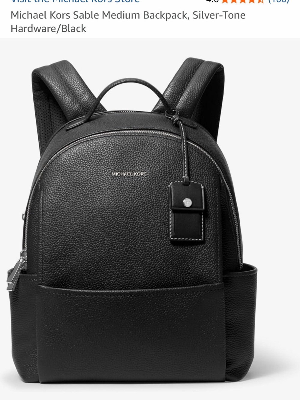 Michael Kors Black Pebbled Leather Backpack with Silver Hardware